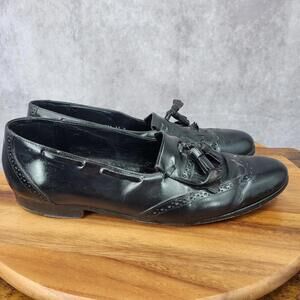 Johnston Murphy Loafers Mens‎ 11 Black Leather Wingtip Brogue Tassel Italy Shoes